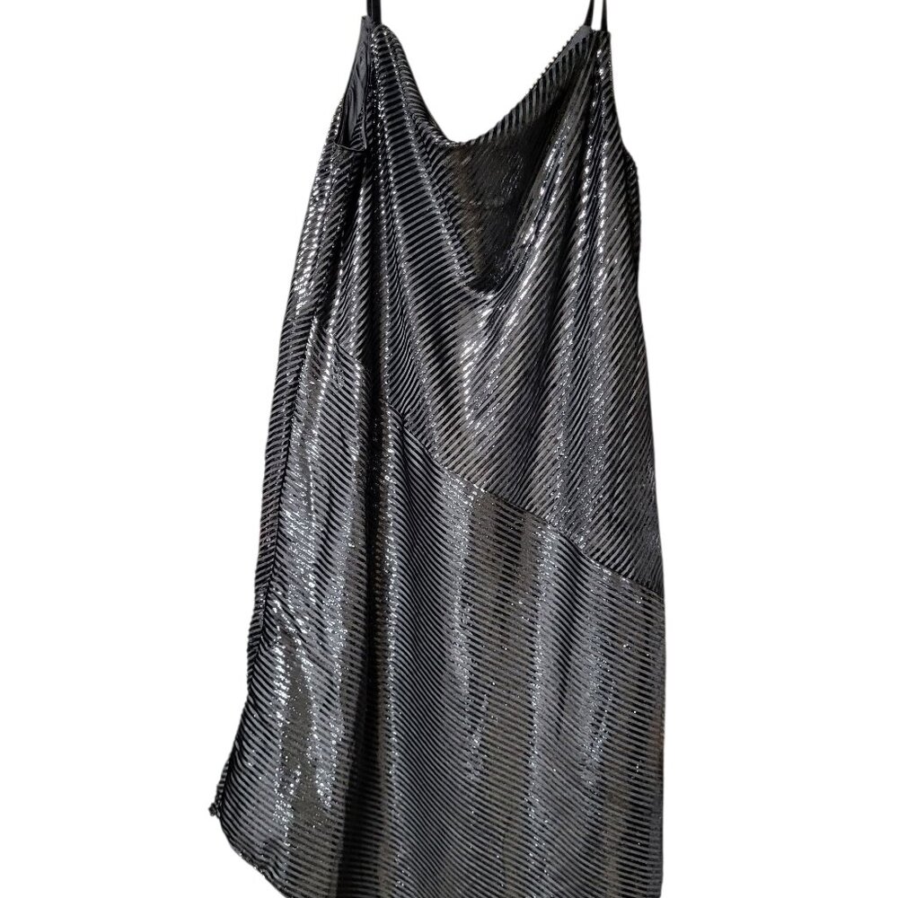 NWT Trina Turk Striped Burnout Velvet Dress Large Spaghetti Strap Cowl Neck